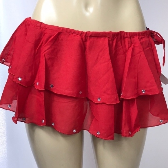 Zuliana Size Small Burgundy & Red Bedazzled Ruffle Side Tie Skirt. New With Tags - Picture 5 of 5